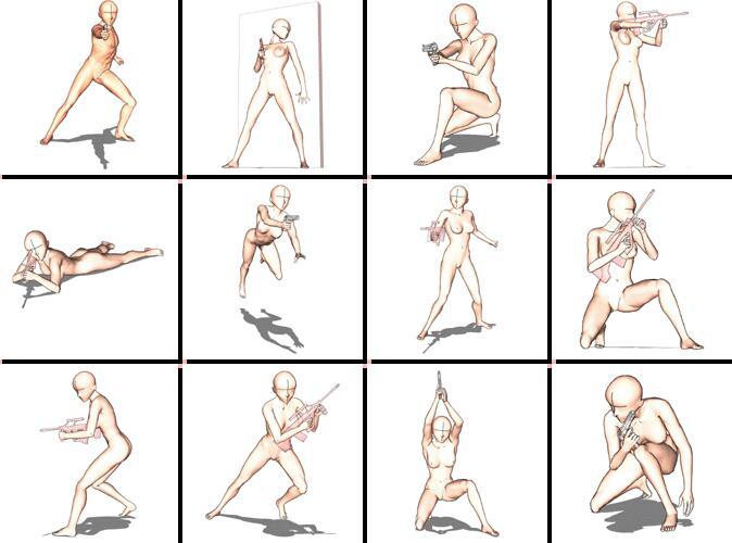 男女性持枪  瞄准pose参考图